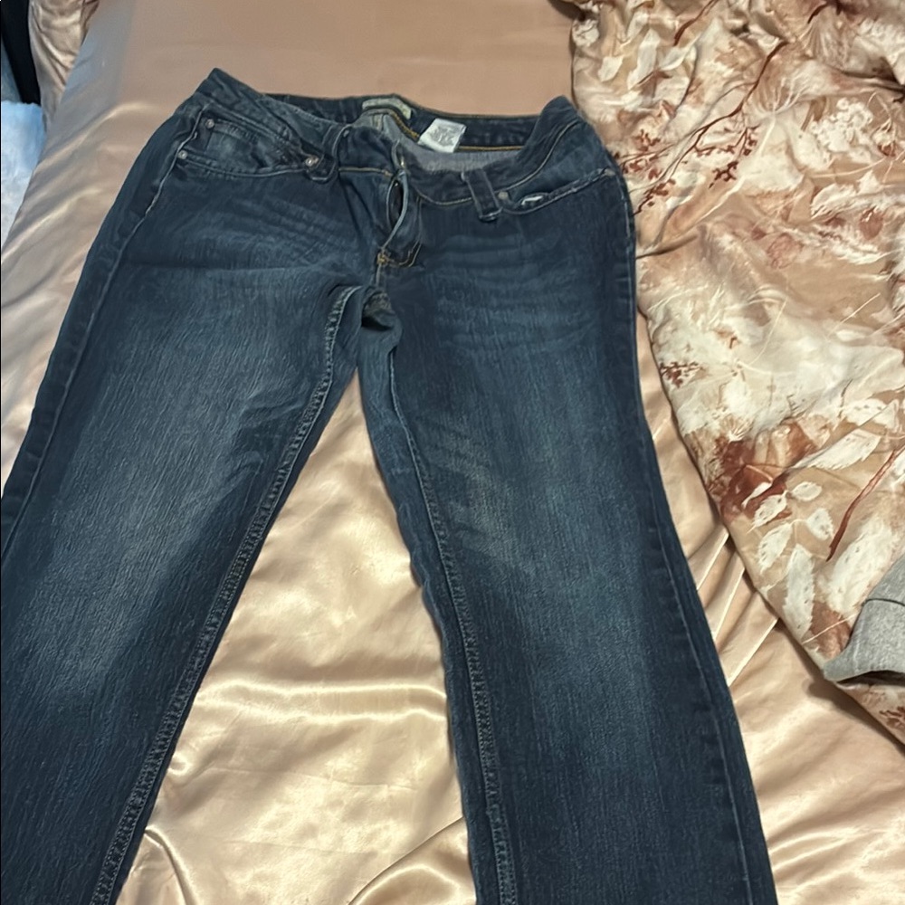 Paris Blues Blue Straight Leg Jeans with Vintage Distressing